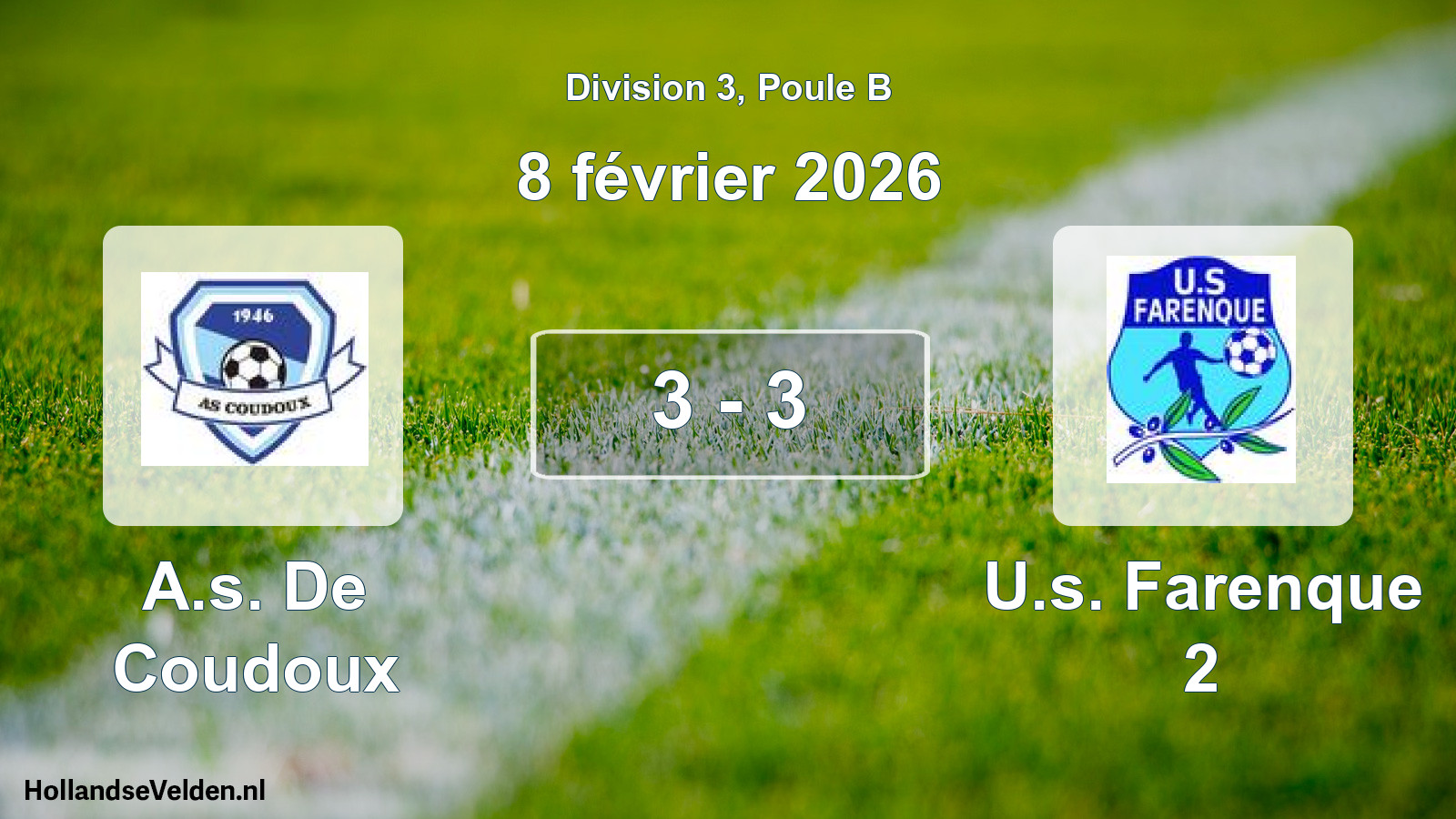 Match joué: A.s. De Coudoux - U.s. Farenque 2 3 - 3 (8 février 2026)