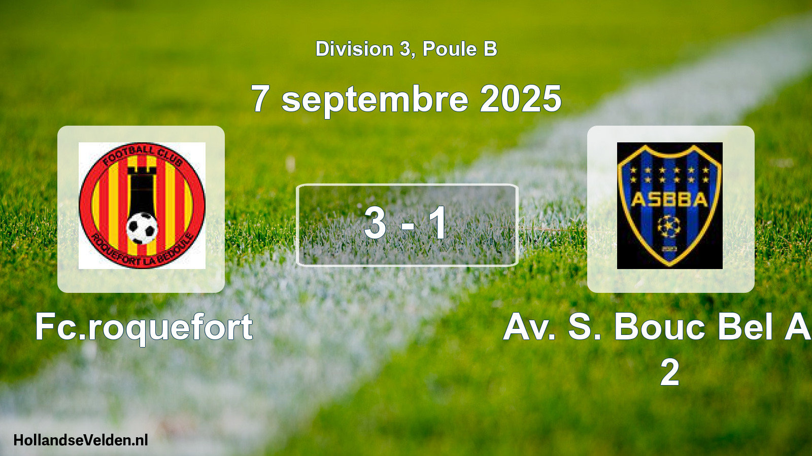 Total number of matches played: Fc.roquefort - Av. S. Bouc Bel Air 2 3 - 1 (7 September 2025)
