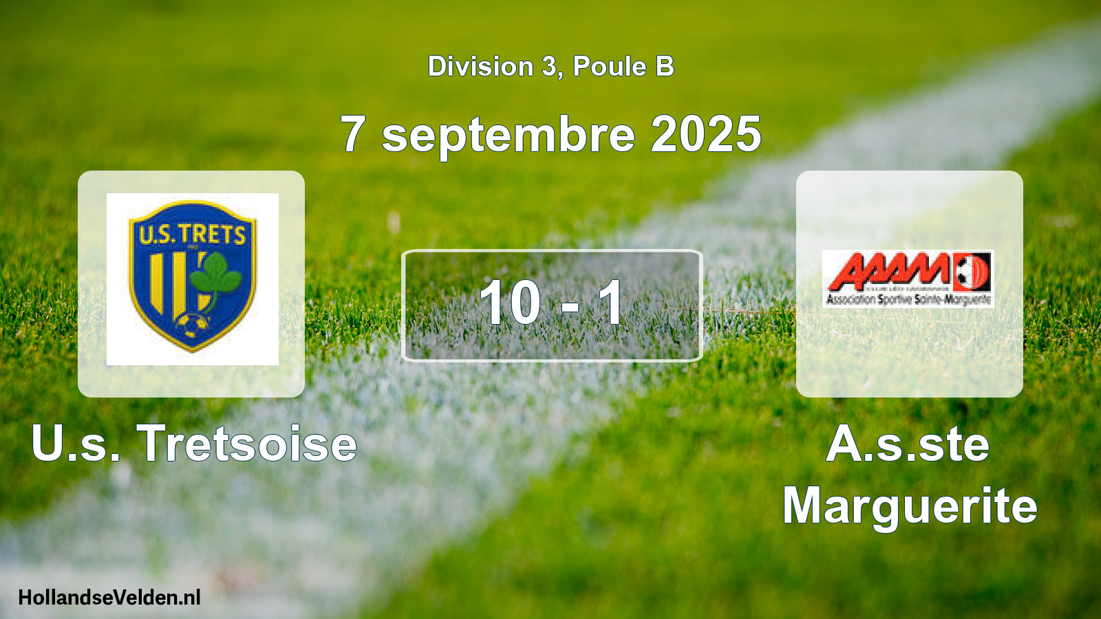 Total number of matches played: U.s. Tretsoise - A.s.ste Marguerite 10 - 1 (7 September 2025)