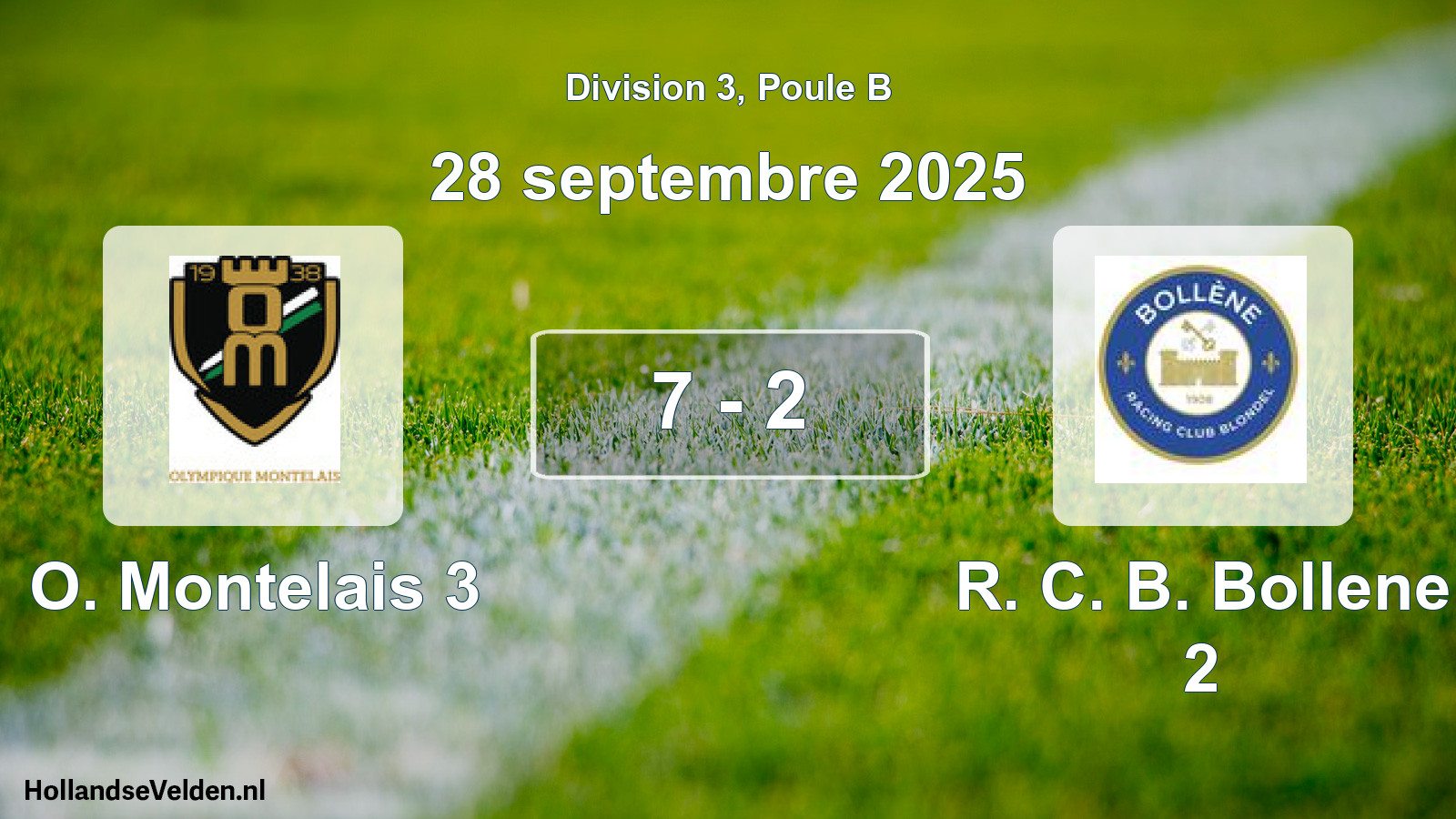 Gespeelde wedstrijd: O. Montelais 3 - R. C. B. Bollene 2 7 - 2 (28 september 2025)