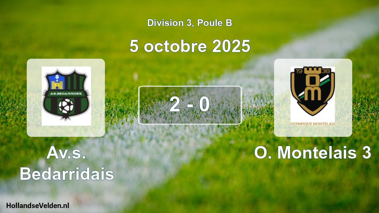 Match joué: Av.s. Bedarridais - O. Montelais 3 2 - 0 (5 octobre 2025)