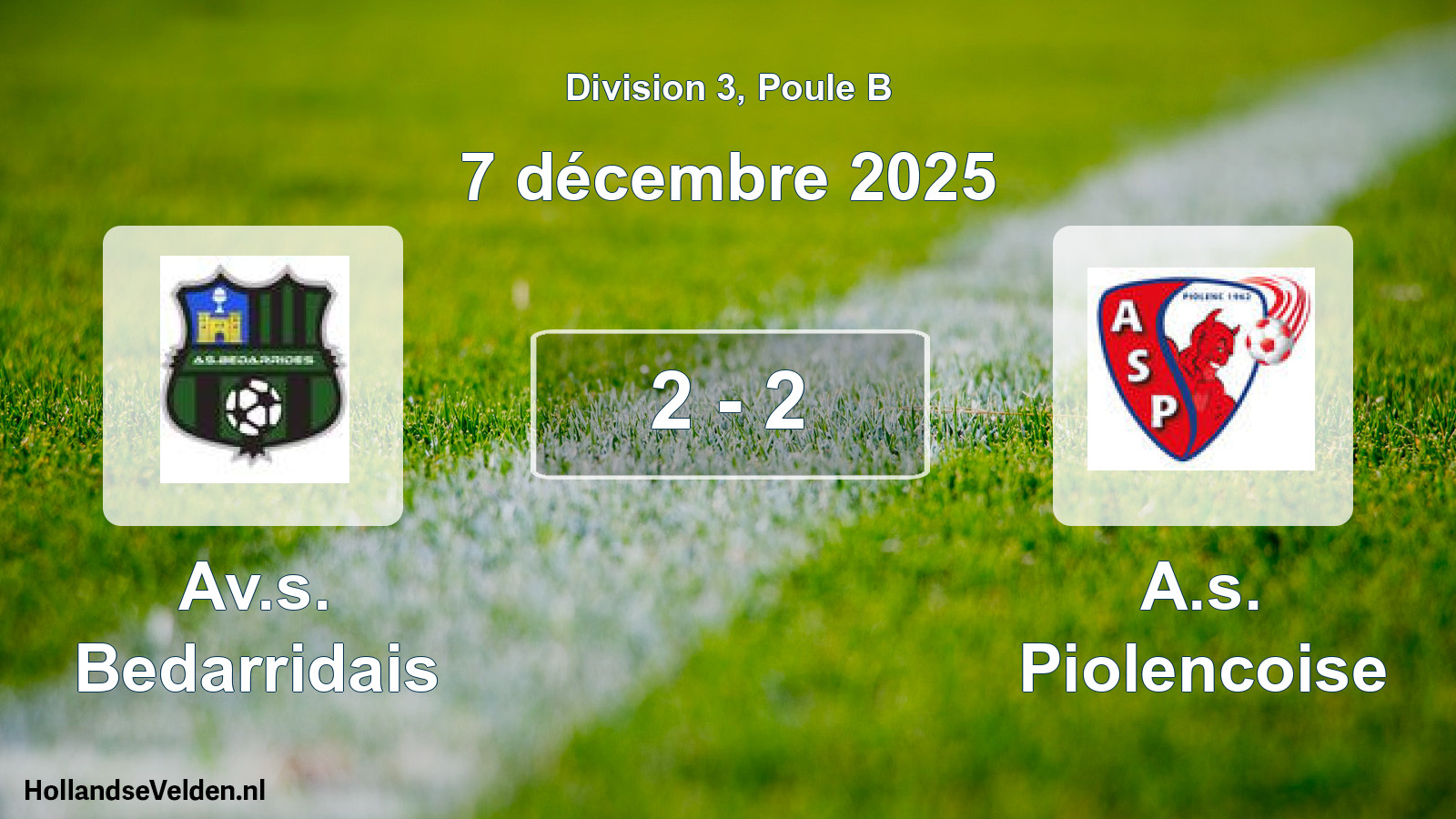 Match joué: Av.s. Bedarridais - A.s. Piolencoise 2 - 2 (7 décembre 2025)