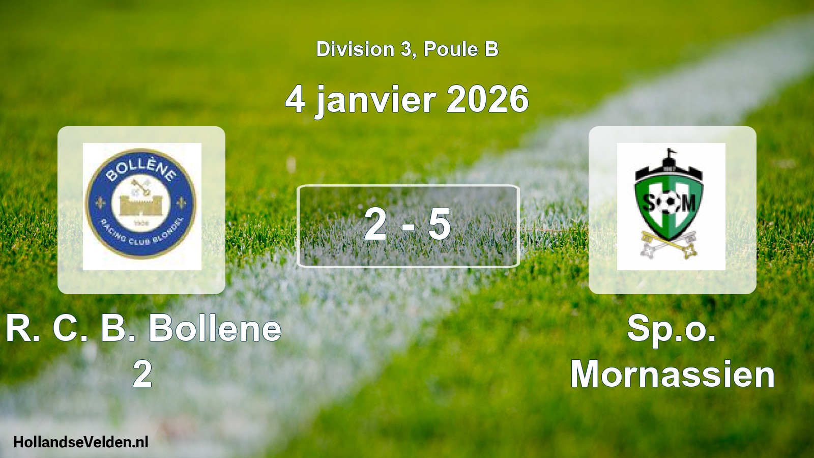 Match joué: R. C. B. Bollene 2 - Sp.o. Mornassien 2 - 5 (4 janvier 2026)