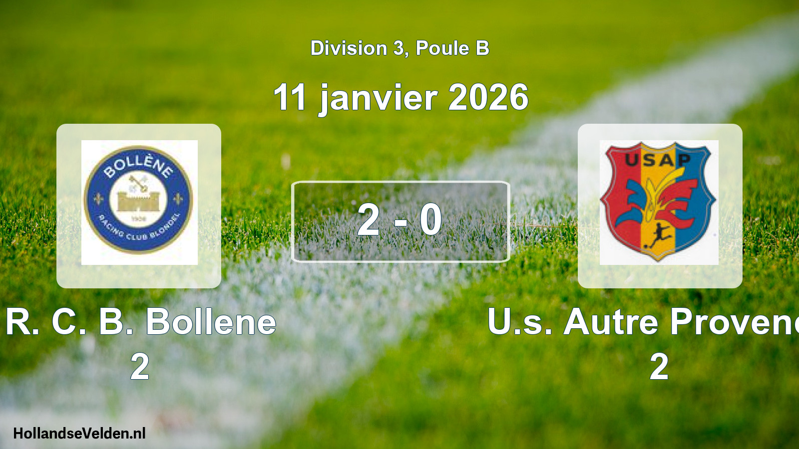 Match joué: R. C. B. Bollene 2 - U.s. Autre Provence 2 2 - 0 (11 janvier 2026)