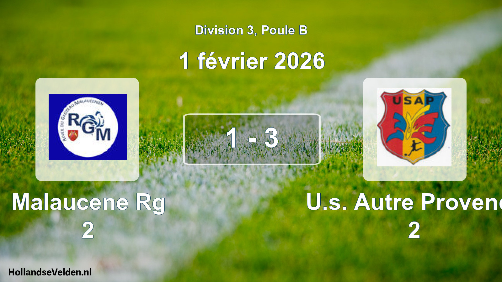 Gespeelde wedstrijd: Malaucene Rg 2 - U.s. Autre Provence 2 1 - 3 (1 februari 2026)