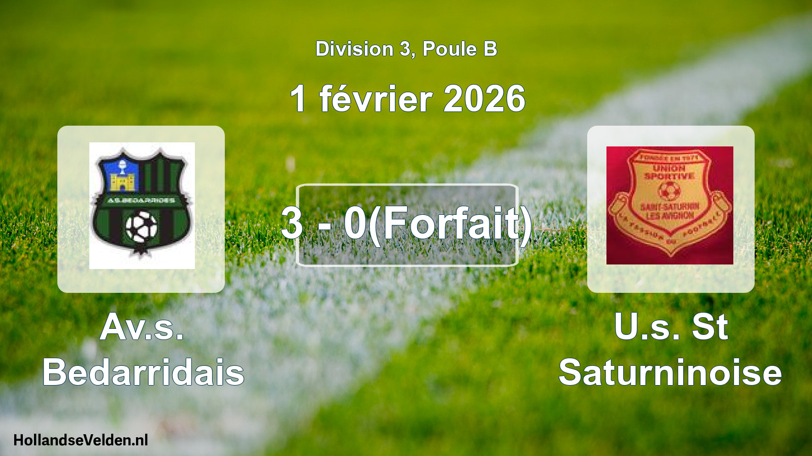 Match joué: Av.s. Bedarridais - U.s. St Saturninoise 3 - 0(Forfait) (1 février 2026)