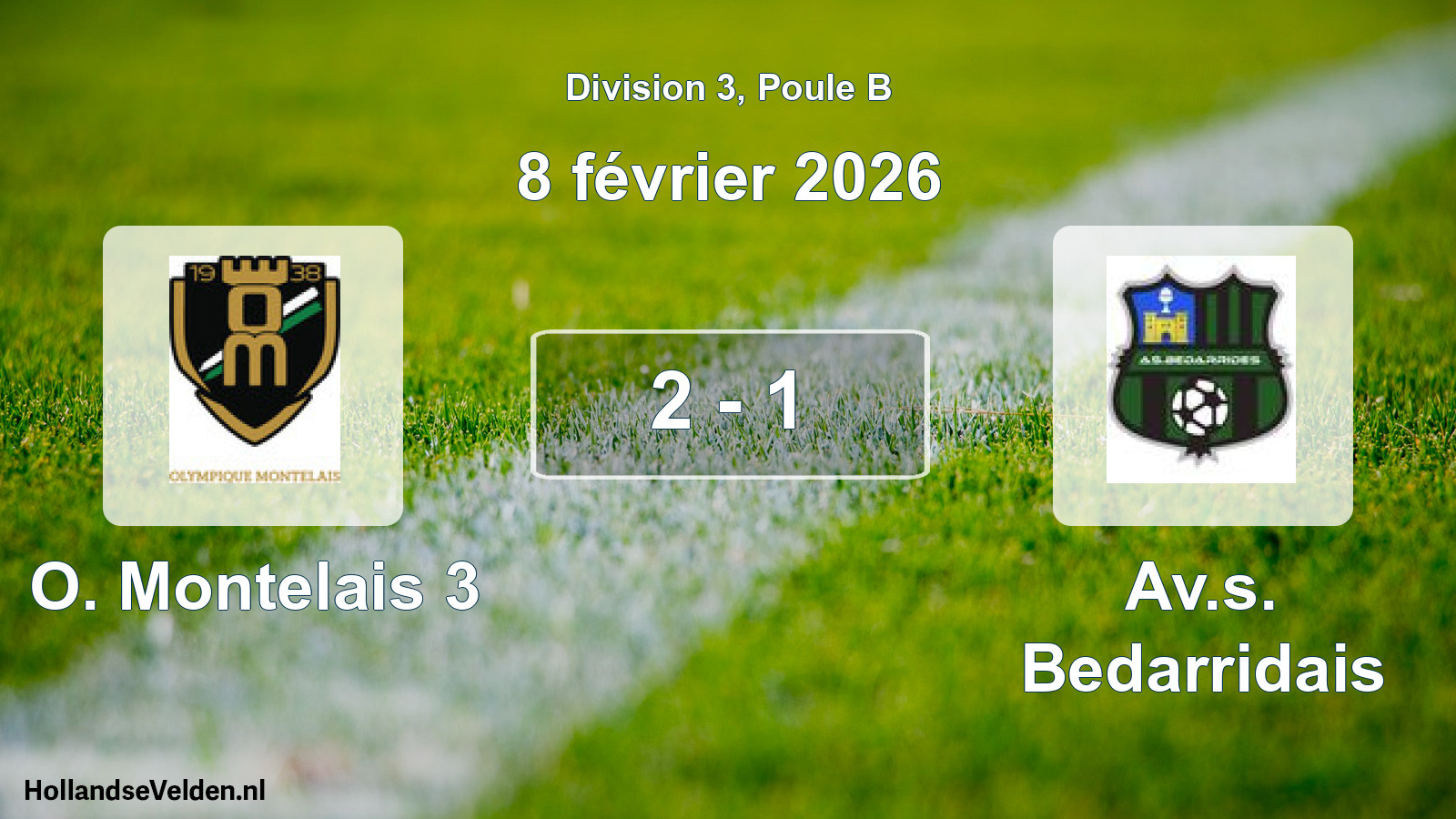 Match joué: O. Montelais 3 - Av.s. Bedarridais 2 - 1 (8 février 2026)
