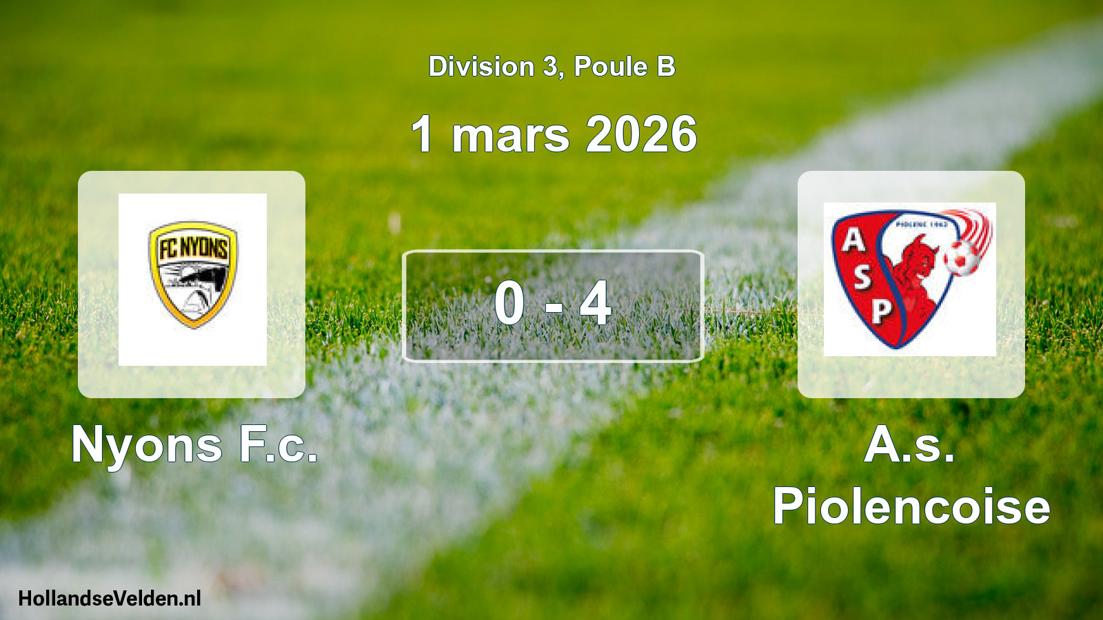 Match joué: Nyons F.c. - A.s. Piolencoise 0 - 4 (1 mars 2026)