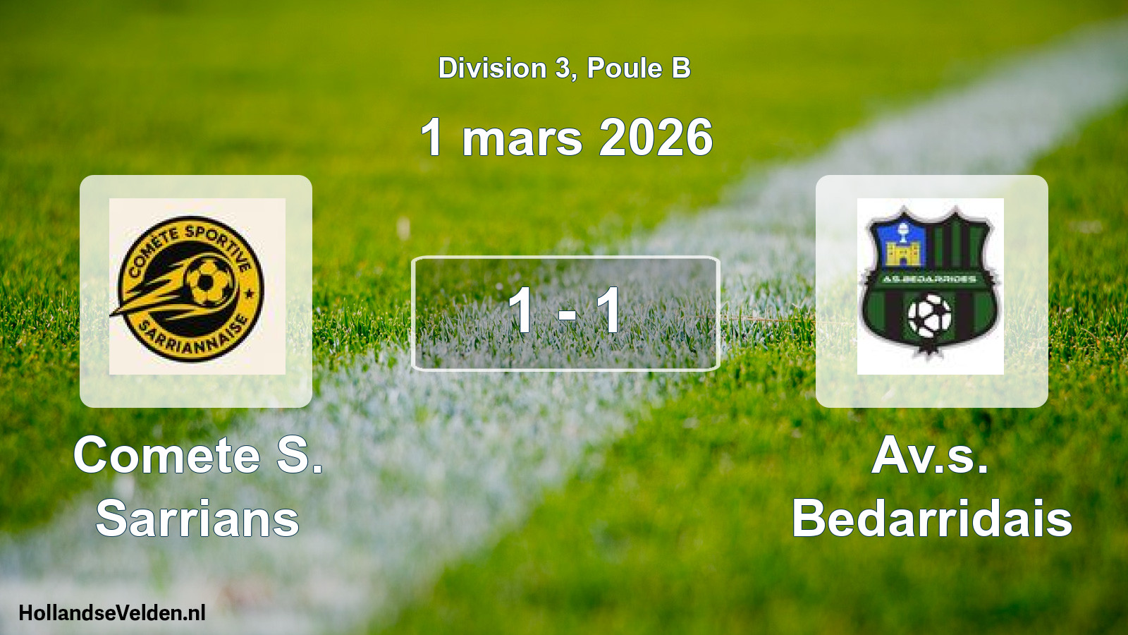 Total number of matches played: Comete S. Sarrians - Av.s. Bedarridais 1 - 1 (1 March 2026)