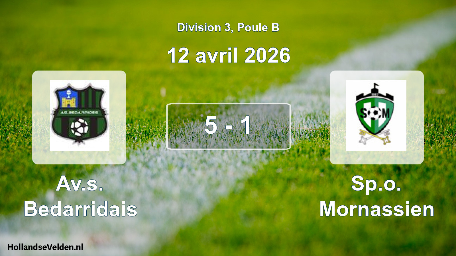 Match joué: Av.s. Bedarridais - Sp.o. Mornassien 5 - 1 (12 avril 2026)