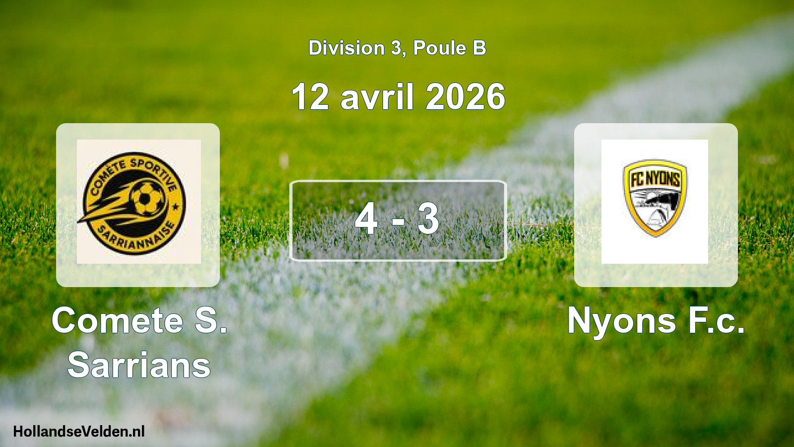 Total number of matches played: Comete S. Sarrians - Nyons F.c. 4 - 3 (12 April 2026)