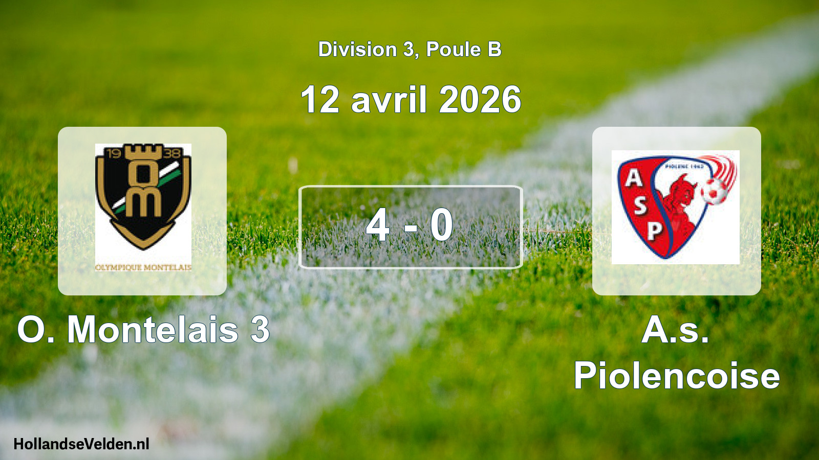 Total number of matches played: O. Montelais 3 - A.s. Piolencoise 4 - 0 (12 April 2026)