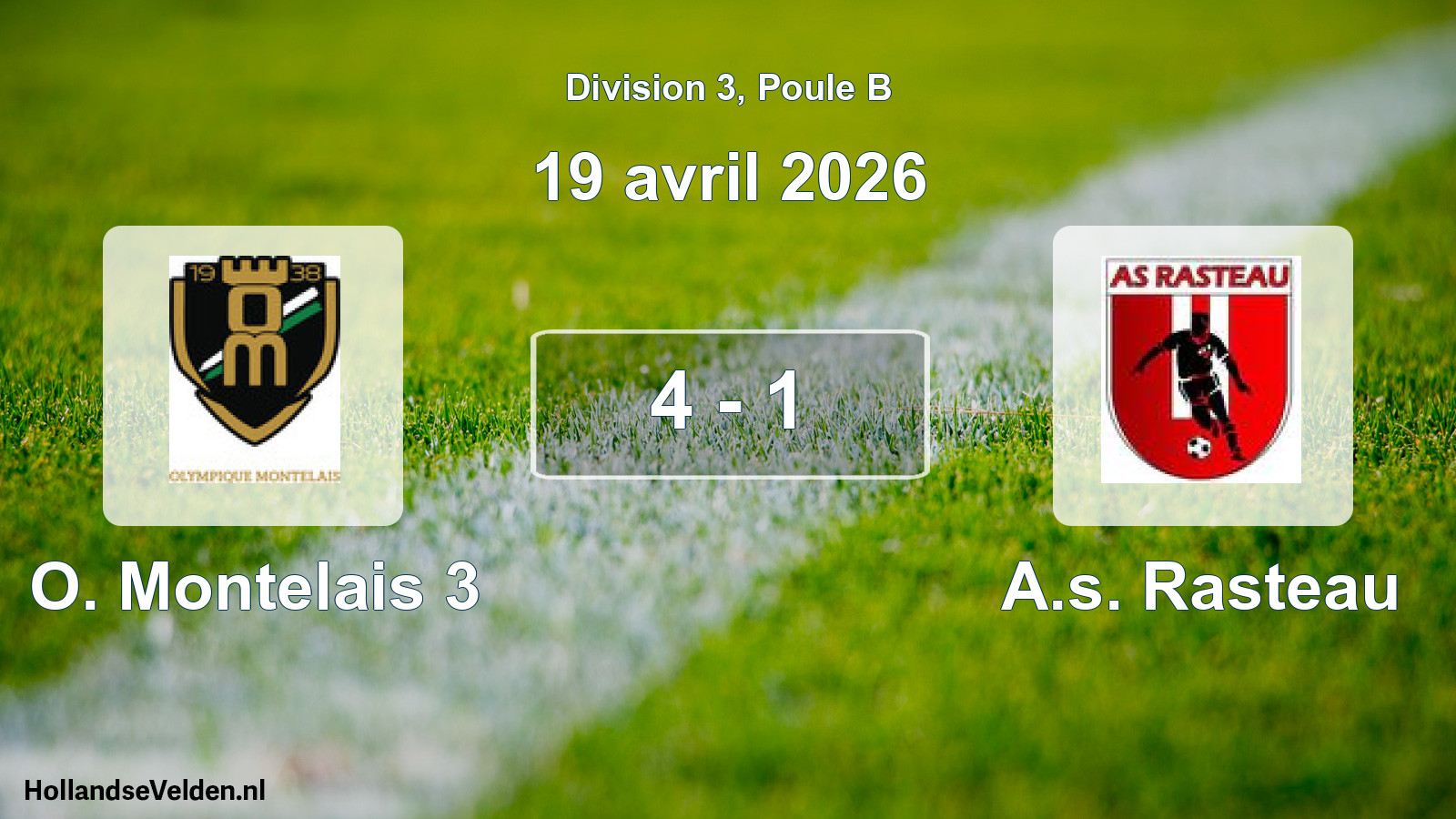 Match joué: O. Montelais 3 - A.s. Rasteau 4 - 1 (19 avril 2026)