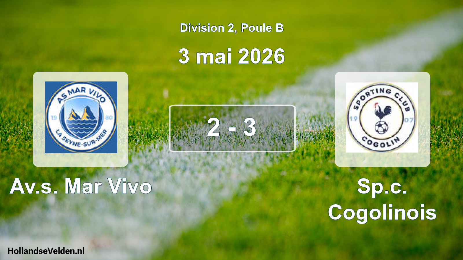 Gespeelde wedstrijd: Av.s. Mar Vivo - Sp.c. Cogolinois 2 - 3 (3 mei 2026)