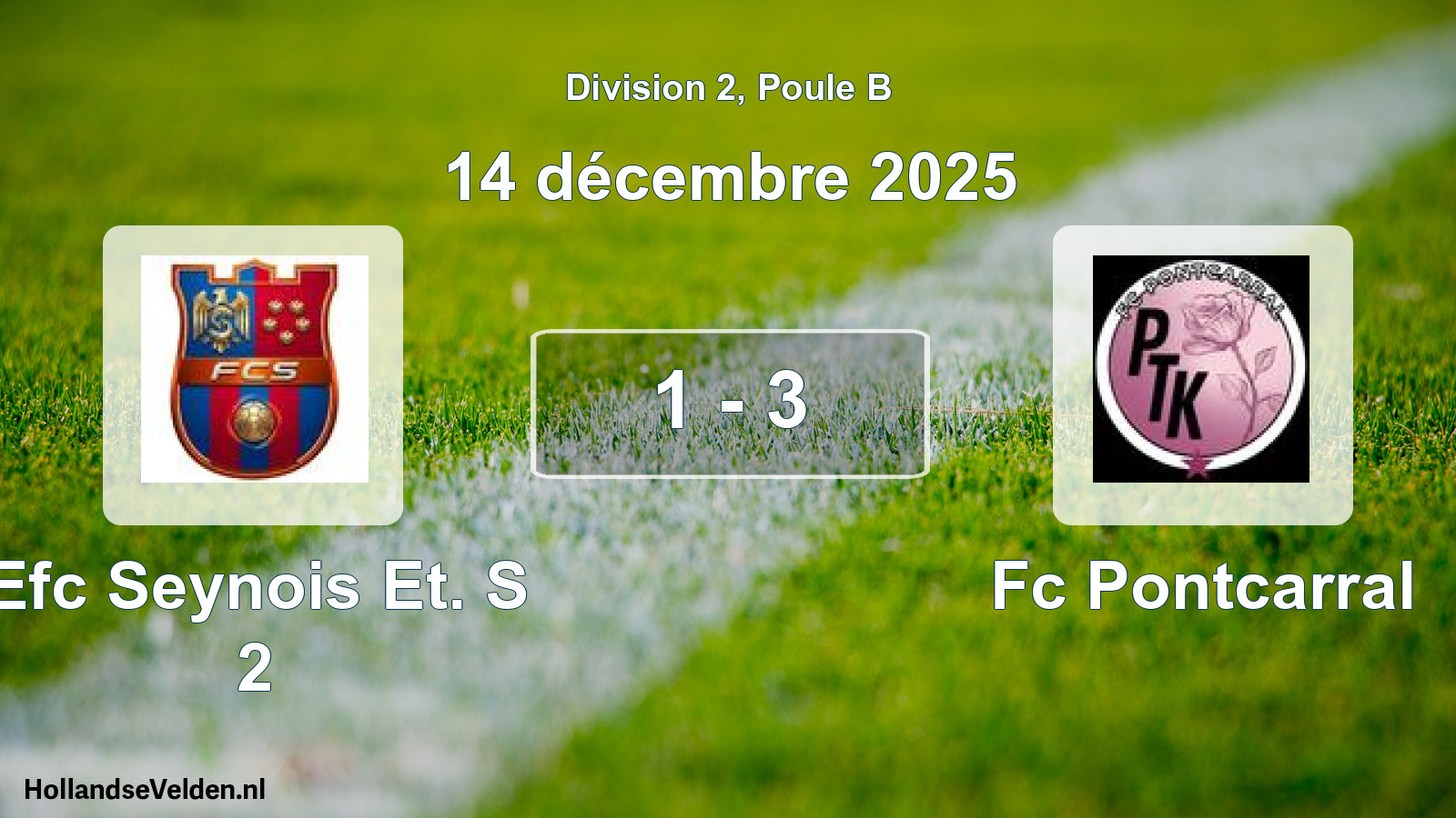 Total number of matches played: Efc Seynois Et. S 2 - Fc Pontcarral 1 - 3 (14 December 2025)