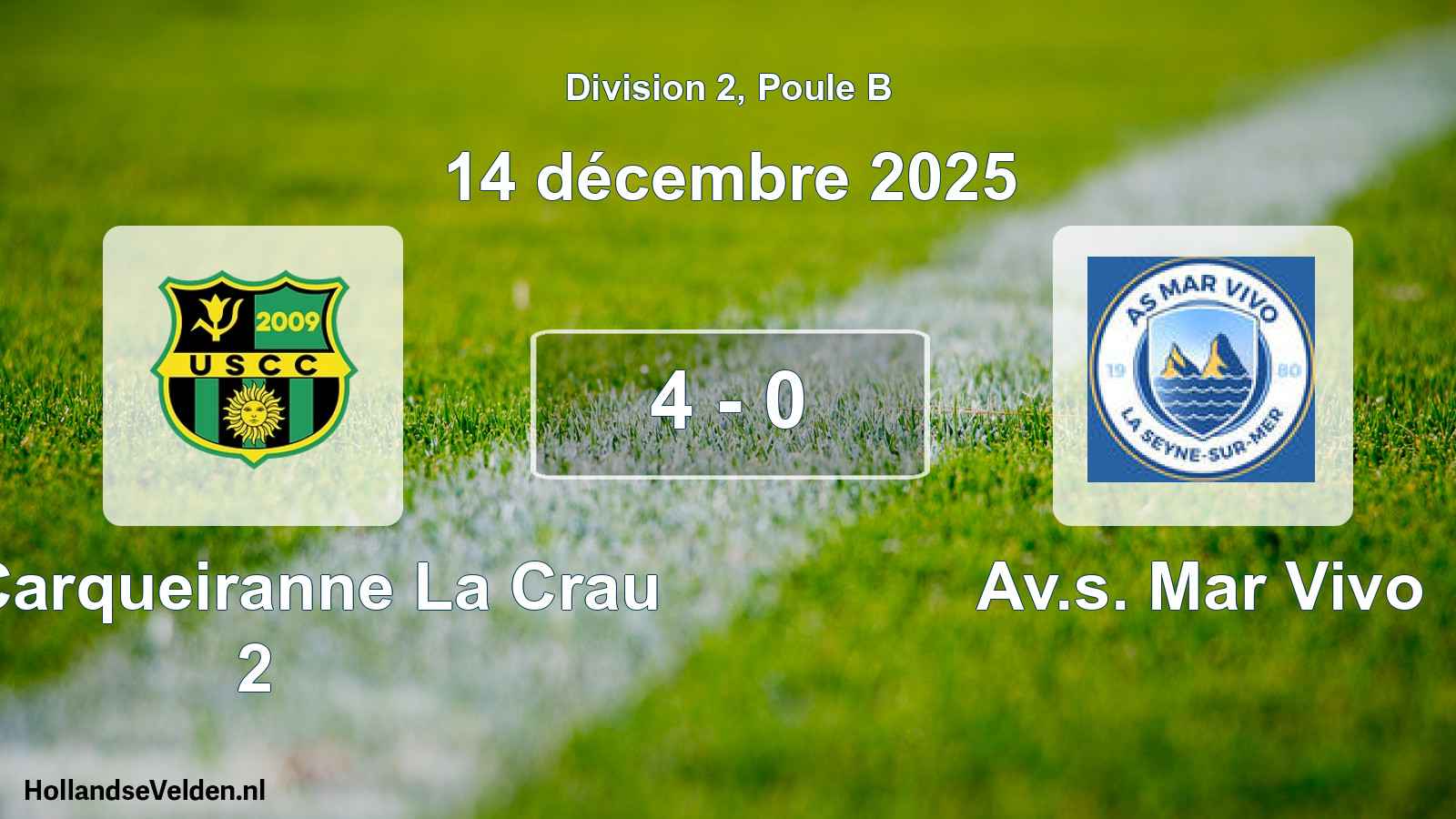 Total number of matches played: US Carqueiranne La Crau 2 - Av.s. Mar Vivo 4 - 0 (14 December 2025)