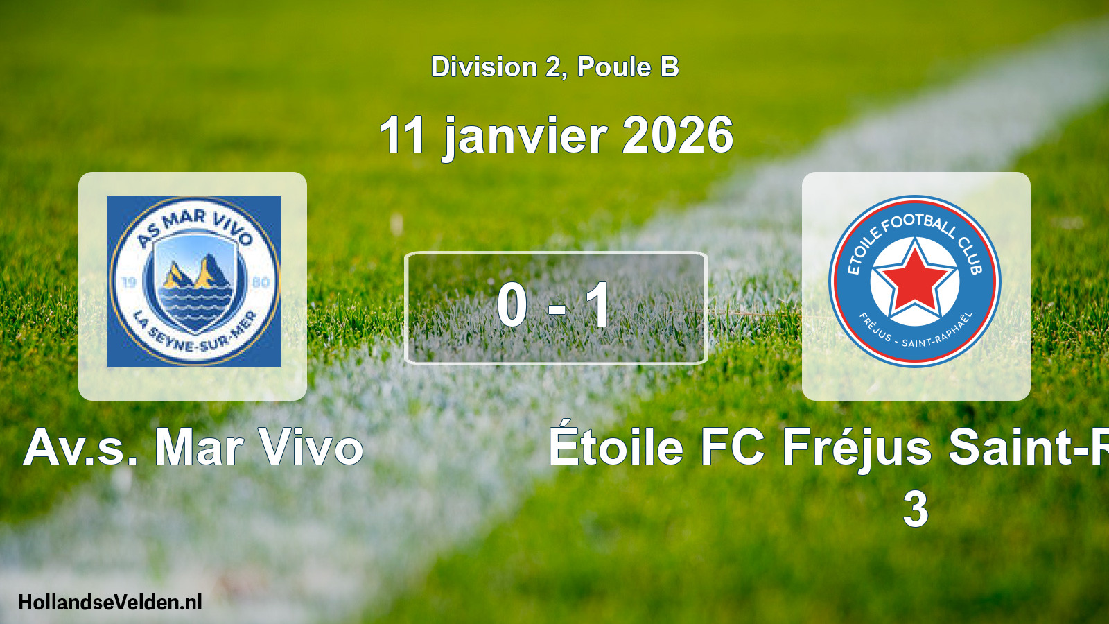 Match joué: Av.s. Mar Vivo - Étoile FC Fréjus Saint-Raphaël 3 0 - 1 (11 janvier 2026)