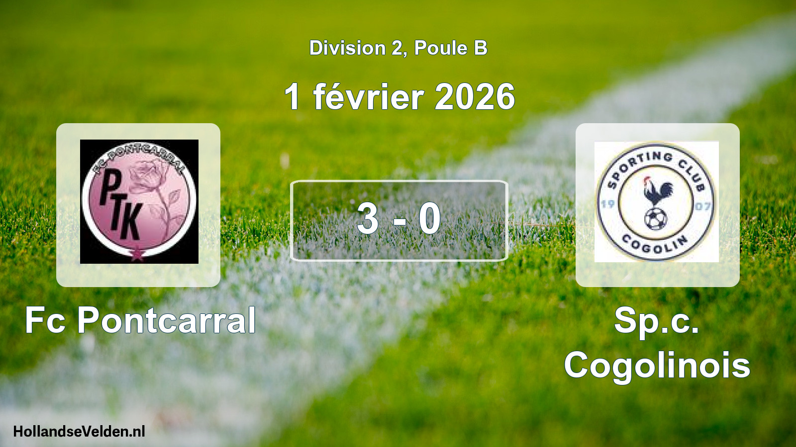Match joué: Fc Pontcarral - Sp.c. Cogolinois 3 - 0 (1 février 2026)