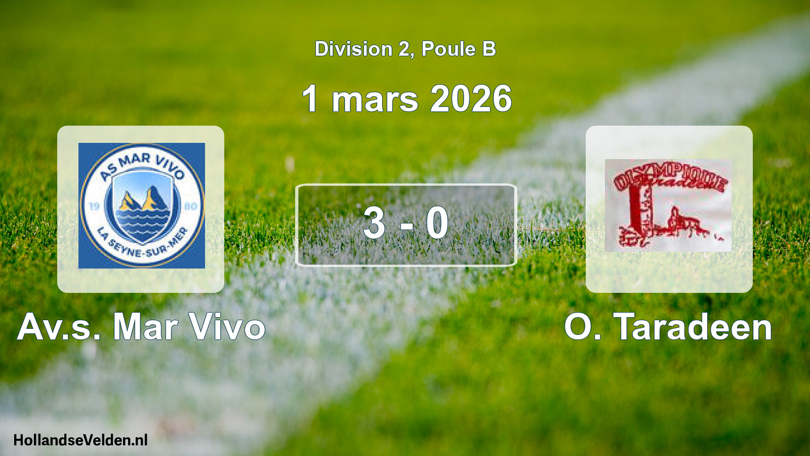 Match joué: Av.s. Mar Vivo - O. Taradeen 3 - 0 (1 mars 2026)