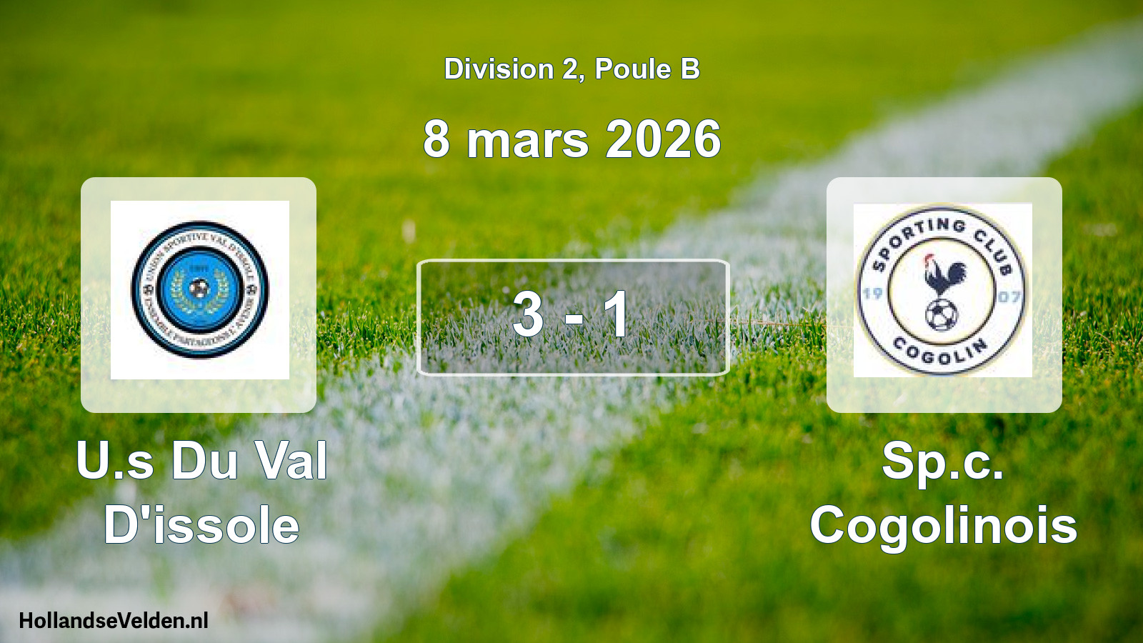 Match joué: U.s Du Val D'issole - Sp.c. Cogolinois 3 - 1 (8 mars 2026)
