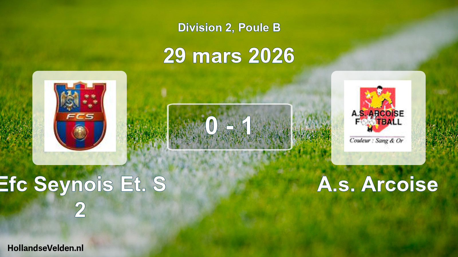 Total number of matches played: Efc Seynois Et. S 2 - A.s. Arcoise 0 - 1 (29 March 2026)