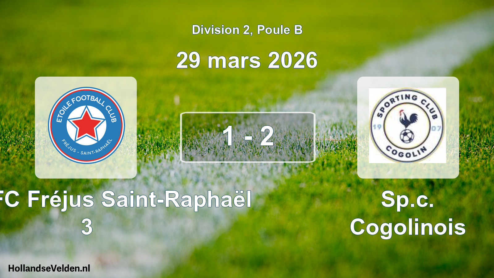 Match joué: Étoile FC Fréjus Saint-Raphaël 3 - Sp.c. Cogolinois 1 - 2 (29 mars 2026)