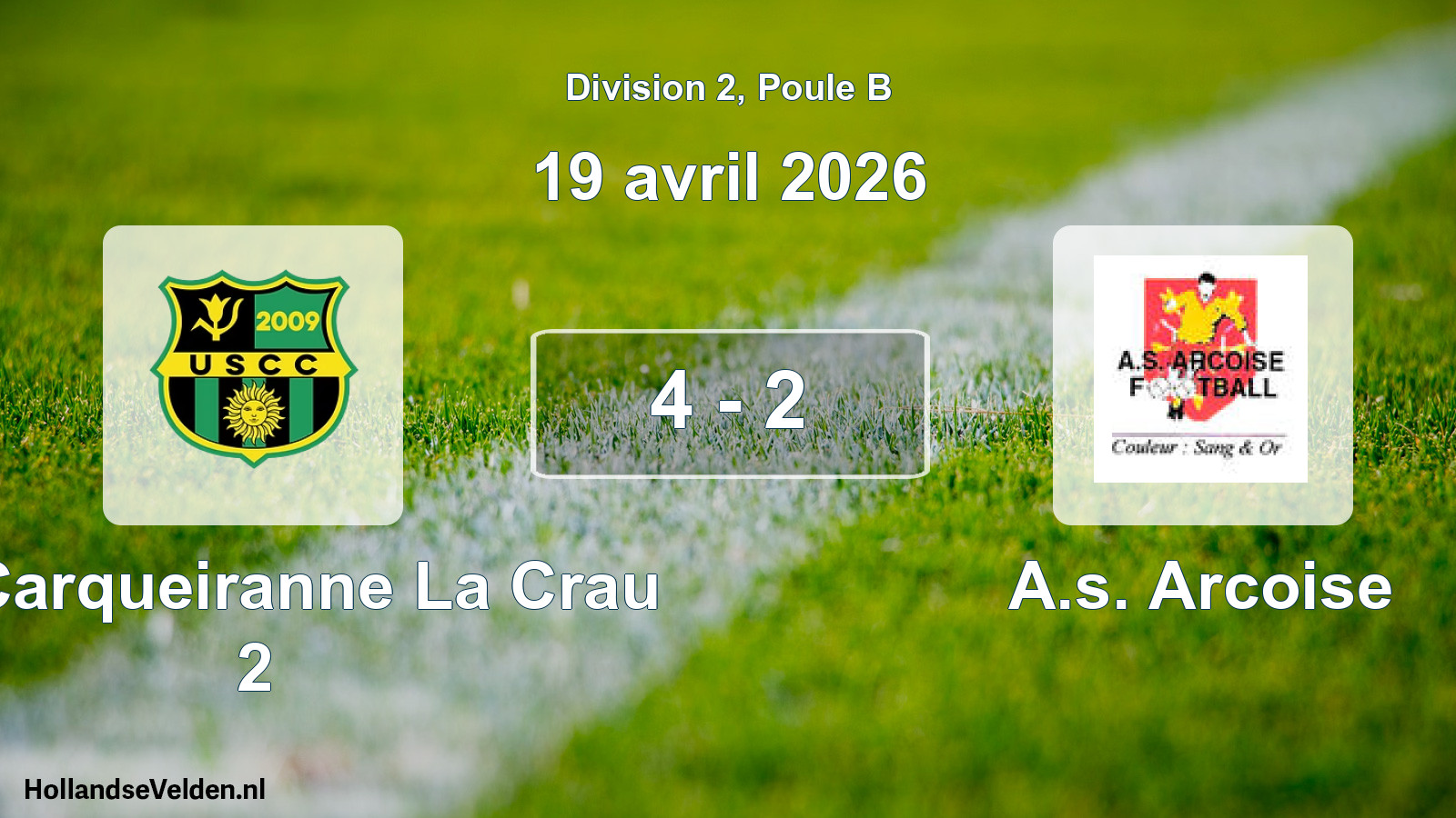 Total number of matches played: US Carqueiranne La Crau 2 - A.s. Arcoise 4 - 2 (19 April 2026)