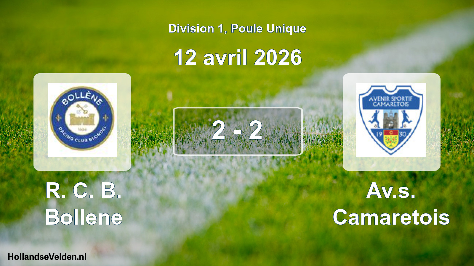 Total number of matches played: R. C. B. Bollene - Av.s. Camaretois 2 - 2 (12 April 2026)