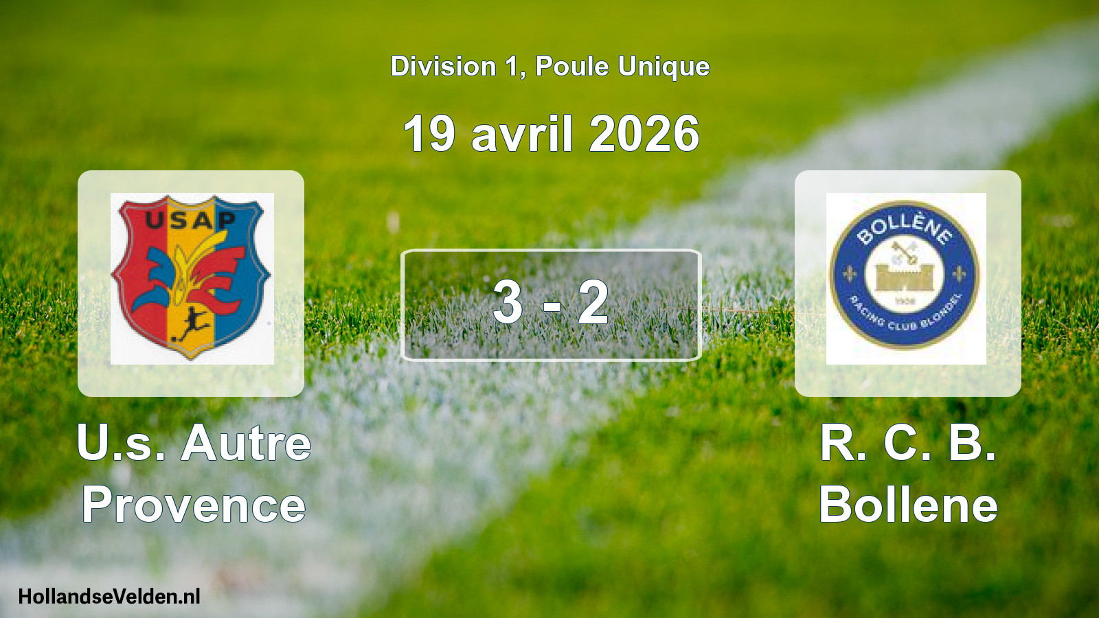Total number of matches played: U.s. Autre Provence - R. C. B. Bollene 3 - 2 (19 April 2026)