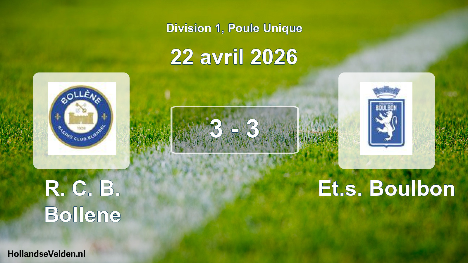 Match joué: R. C. B. Bollene - Et.s. Boulbon 3 - 3 (22 avril 2026)