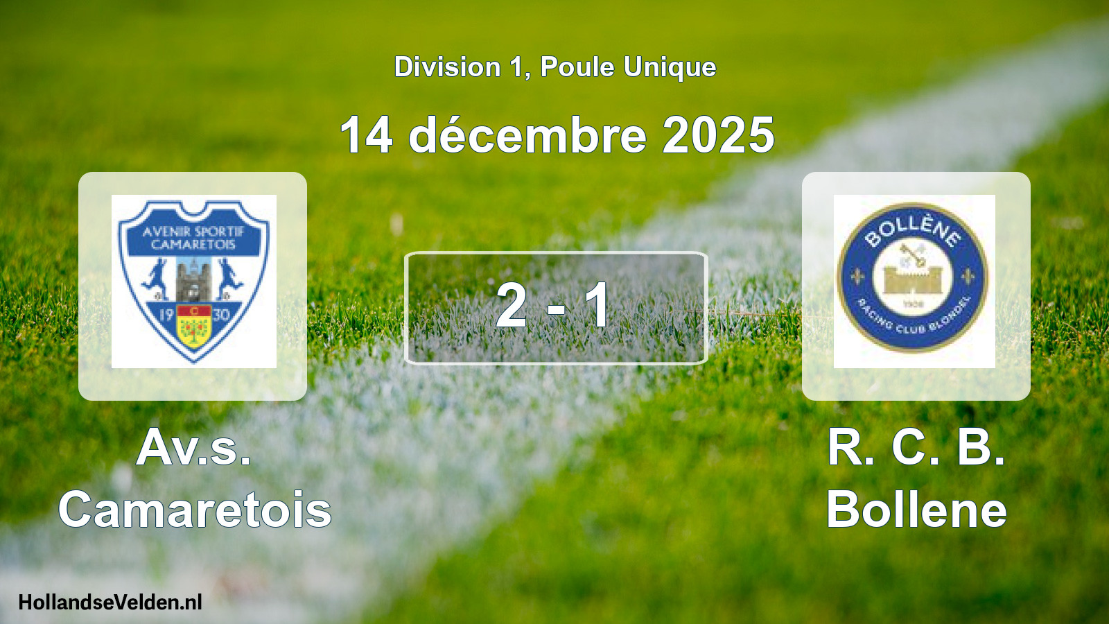 Total number of matches played: Av.s. Camaretois - R. C. B. Bollene 2 - 1 (14 December 2025)