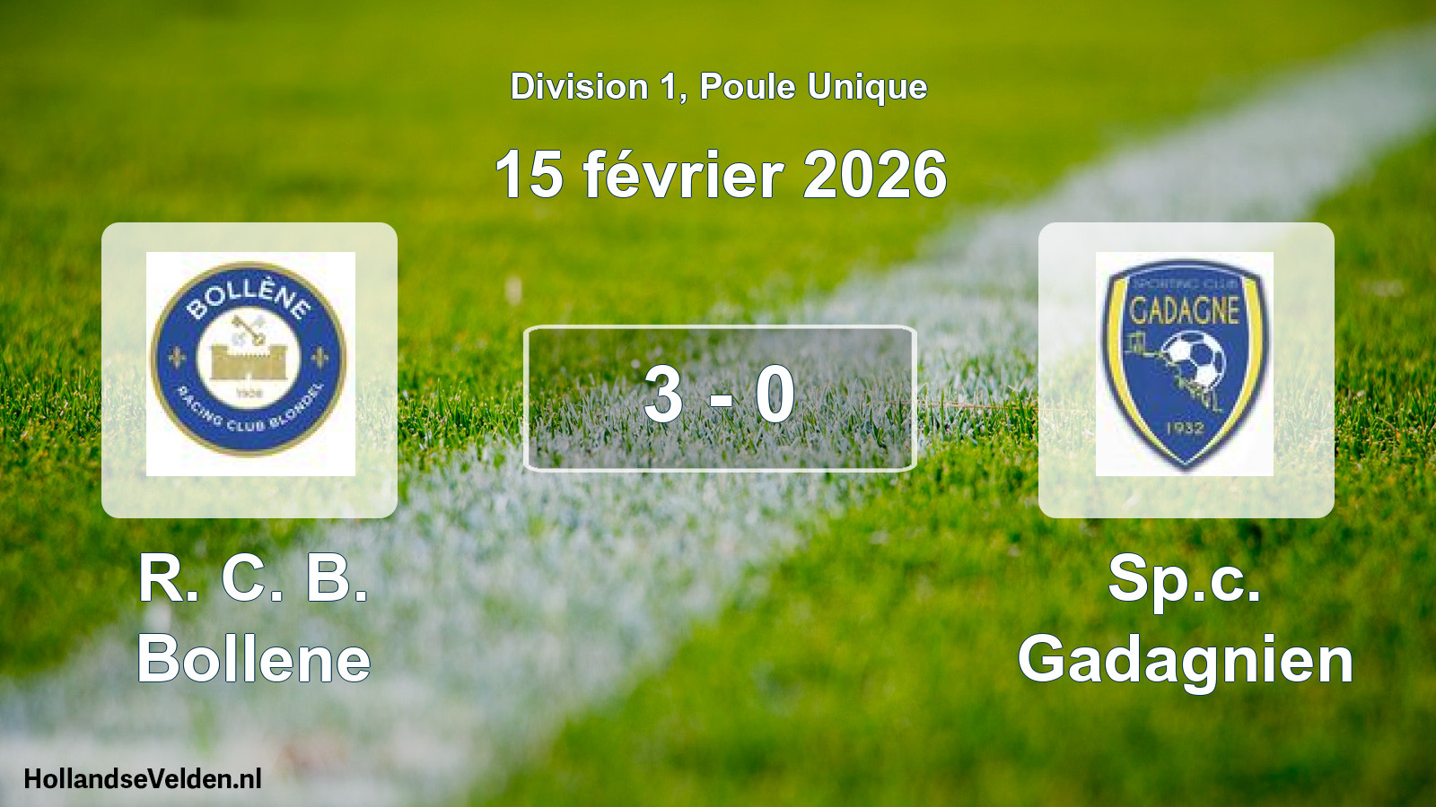Total number of matches played: R. C. B. Bollene - Sp.c. Gadagnien 3 - 0 (15 February 2026)