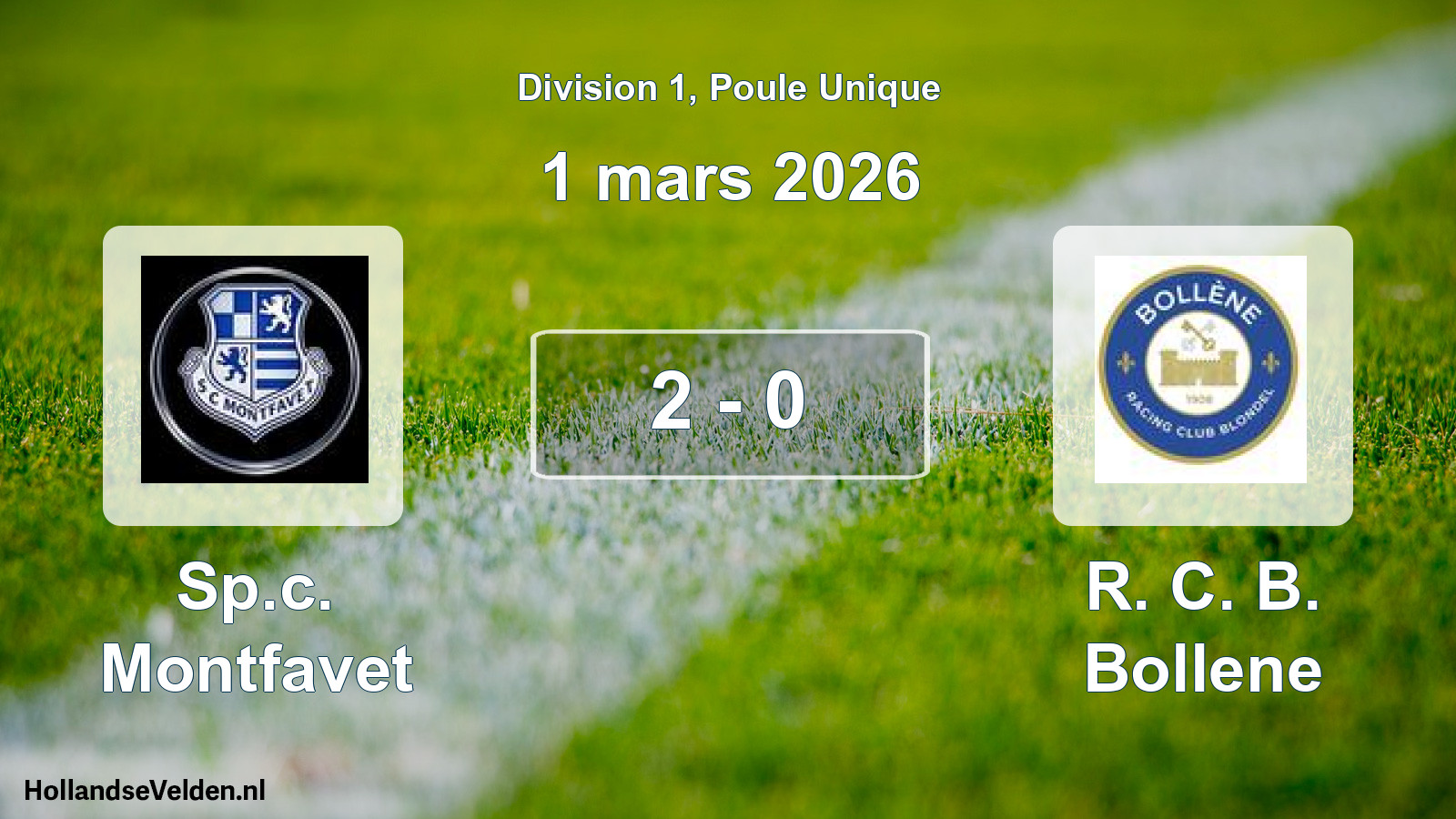 Match joué: Sp.c. Montfavet - R. C. B. Bollene 2 - 0 (1 mars 2026)