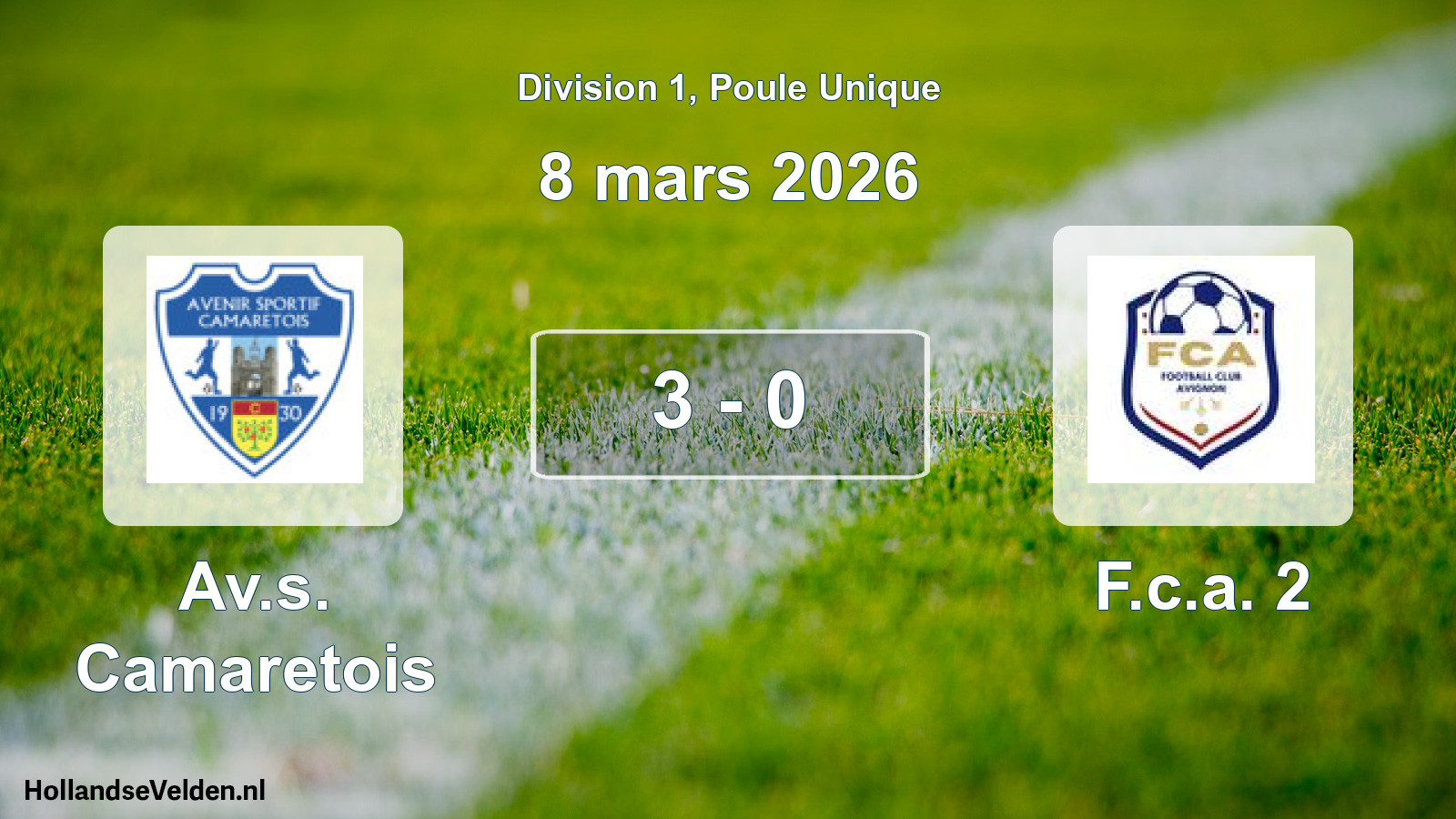 Match joué: Av.s. Camaretois - F.c.a. 2 3 - 0 (8 mars 2026)