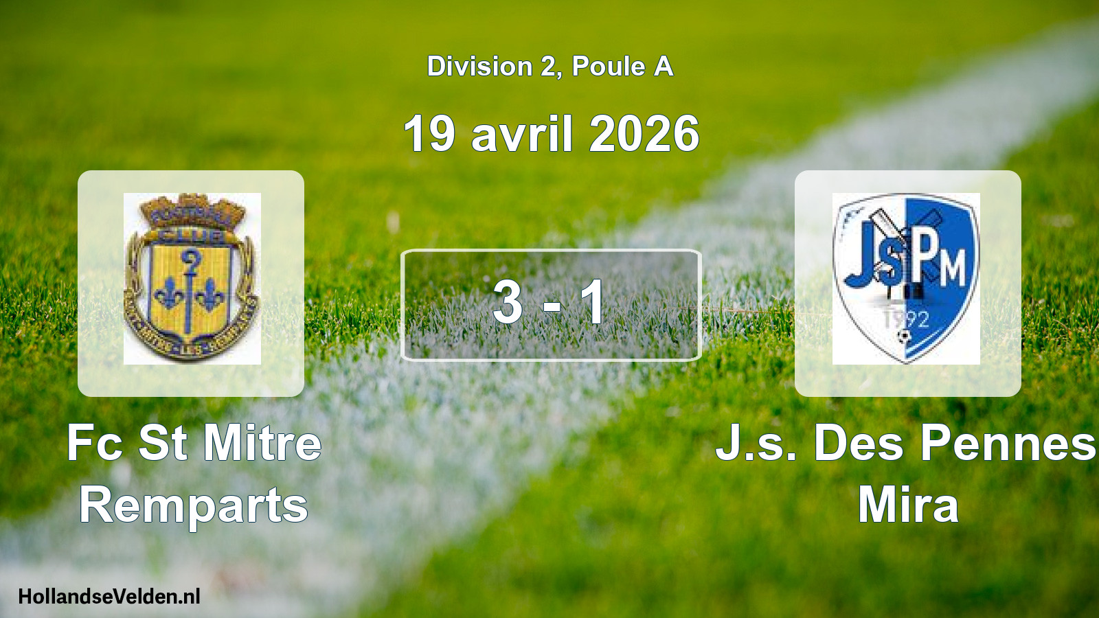Total number of matches played: Fc St Mitre Remparts - J.s. Des Pennes Mira 3 - 1 (19 April 2026)
