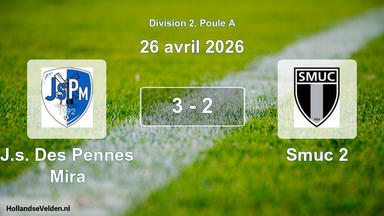 Match joué: J.s. Des Pennes Mira - Smuc 2 3 - 2 (26 avril 2026)