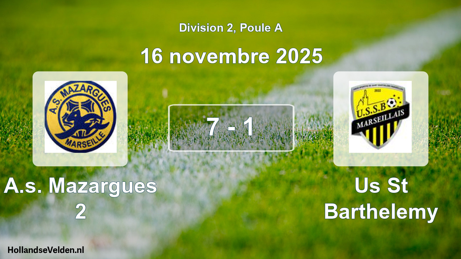 Match joué: A.s. Mazargues 2 - Us St Barthelemy 7 - 1 (16 novembre 2025)