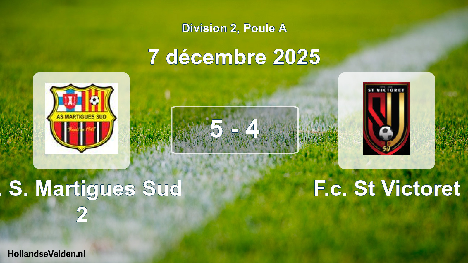 Match joué: A. S. Martigues Sud 2 - F.c. St Victoret 5 - 4 (7 décembre 2025)