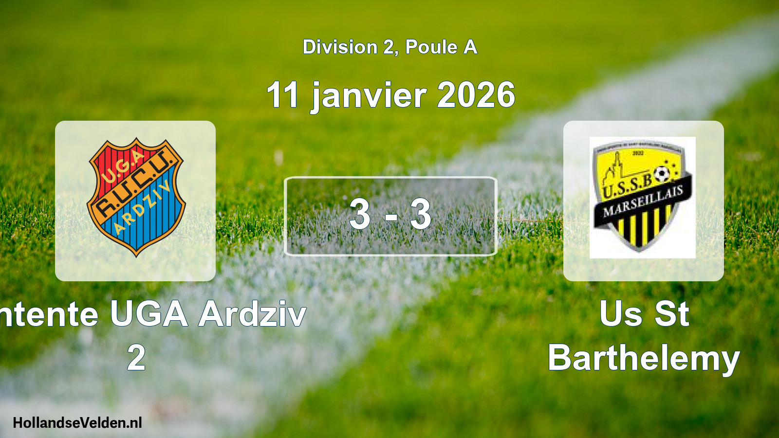 Match joué: Entente UGA Ardziv 2 - Us St Barthelemy 3 - 3 (11 janvier 2026)