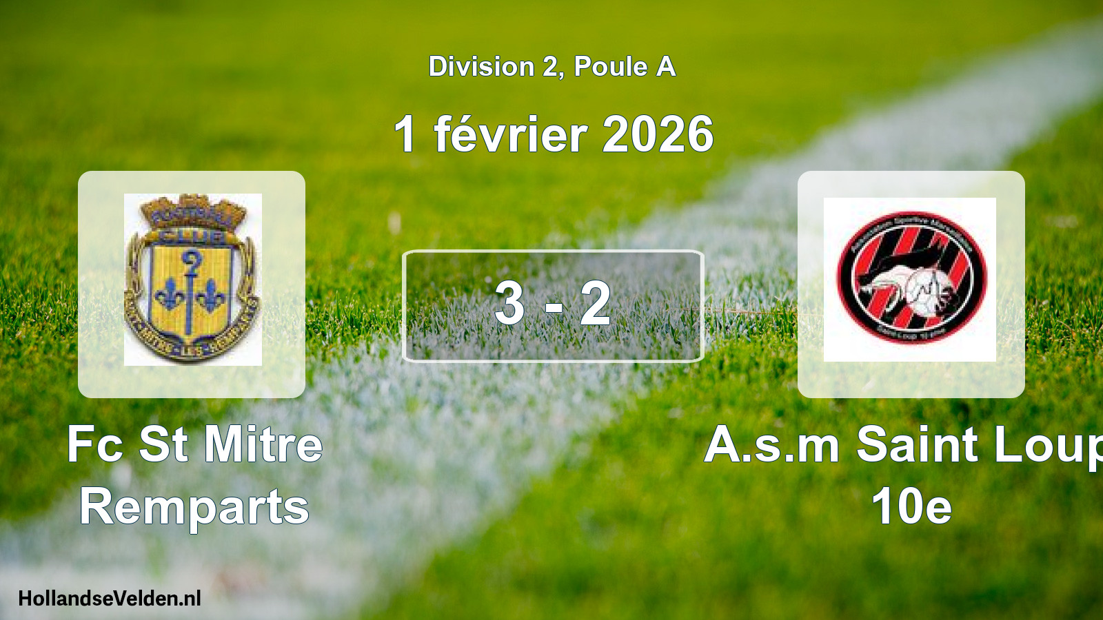 Total number of matches played: Fc St Mitre Remparts - A.s.m Saint Loup 10e 3 - 2 (1 February 2026)