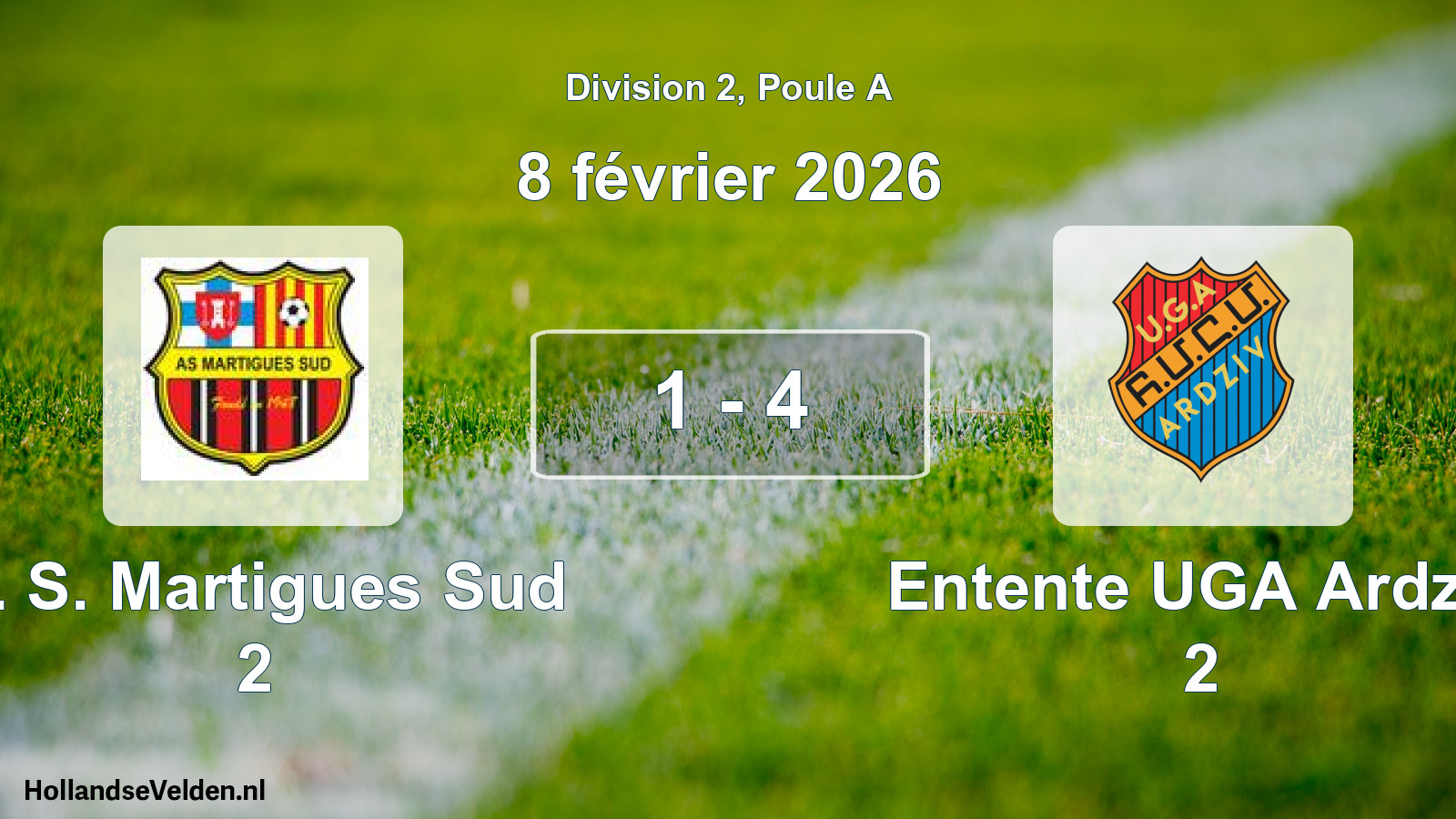 Match joué: A. S. Martigues Sud 2 - Entente UGA Ardziv 2 1 - 4 (8 février 2026)