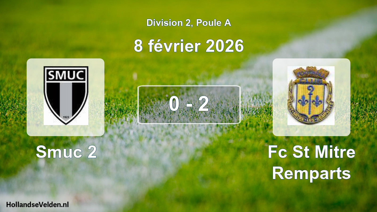 Match joué: Smuc 2 - Fc St Mitre Remparts 0 - 2 (8 février 2026)