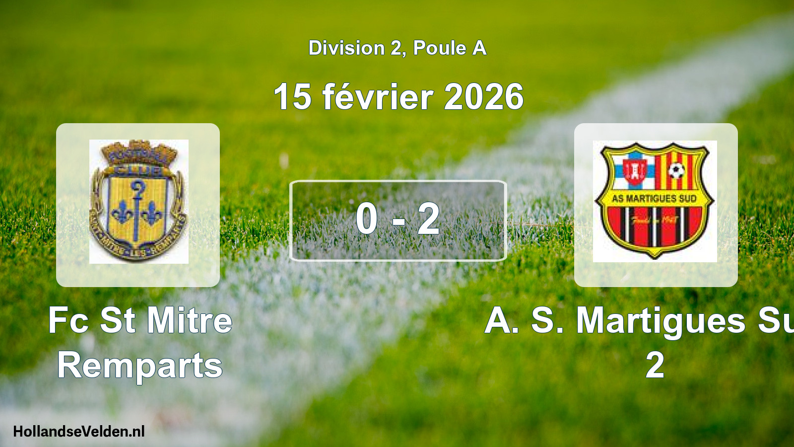 Total number of matches played: Fc St Mitre Remparts - A. S. Martigues Sud 2 0 - 2 (15 February 2026)