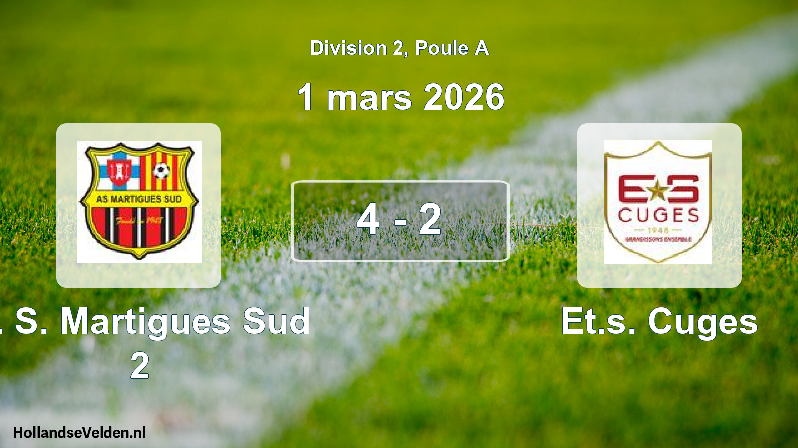 Total number of matches played: A. S. Martigues Sud 2 - Et.s. Cuges 4 - 2 (1 March 2026)