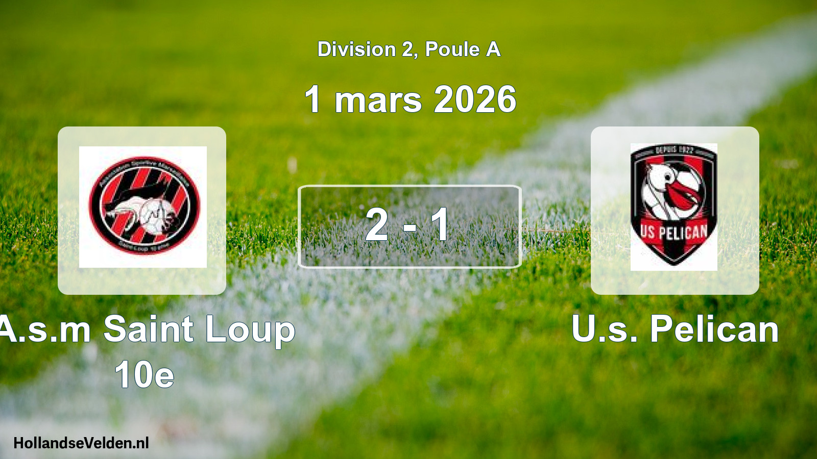 Match joué: A.s.m Saint Loup 10e - U.s. Pelican 2 - 1 (1 mars 2026)