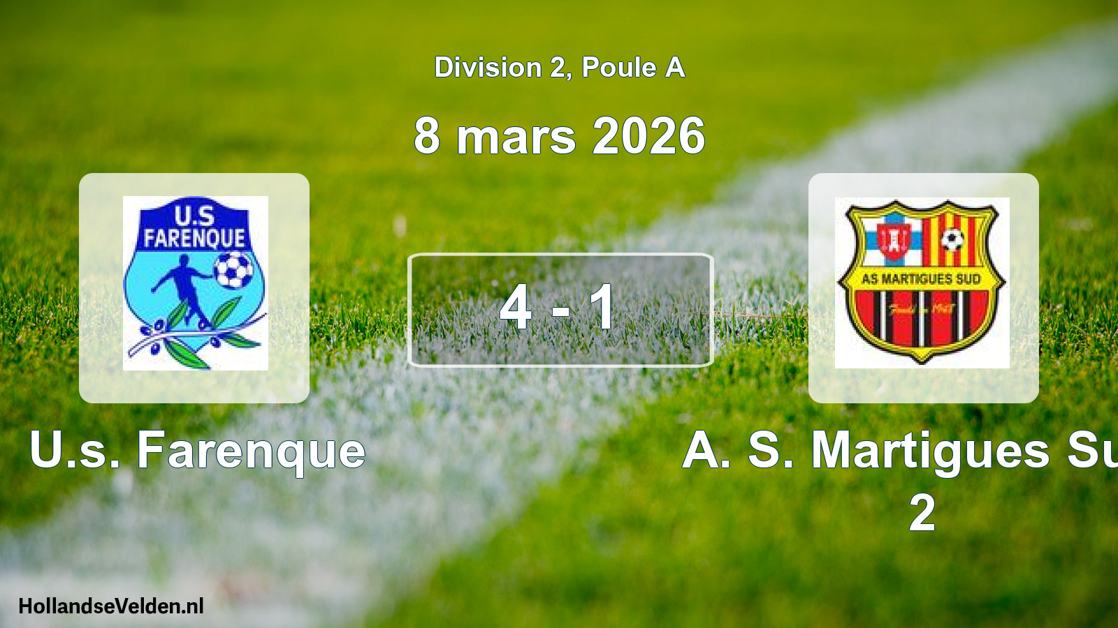 Match joué: U.s. Farenque - A. S. Martigues Sud 2 4 - 1 (8 mars 2026)