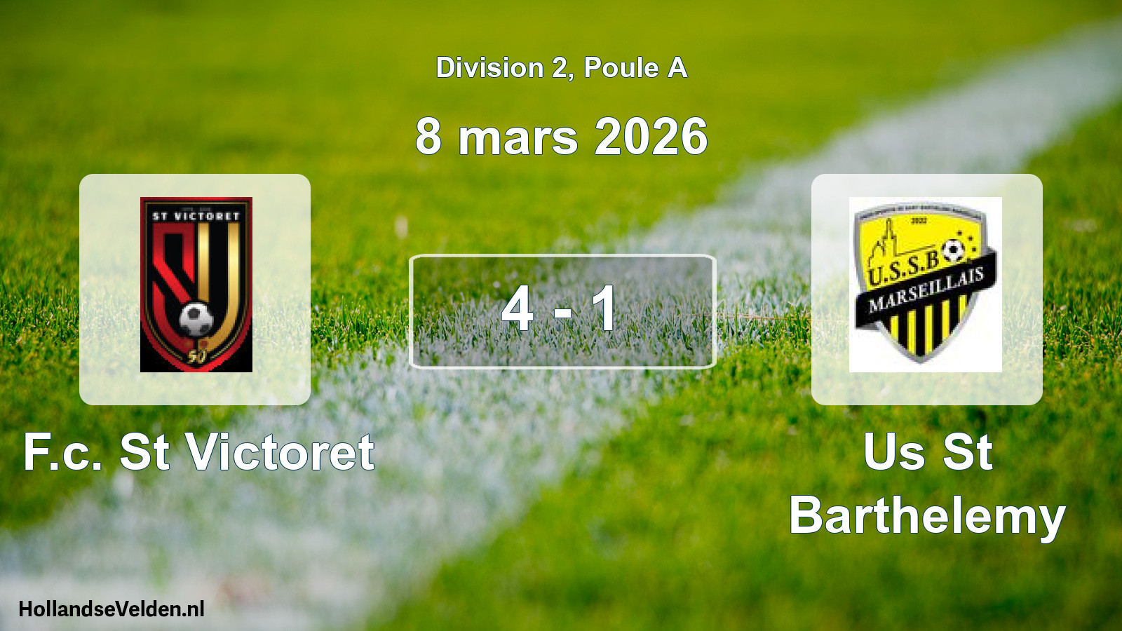 Match joué: F.c. St Victoret - Us St Barthelemy 4 - 1 (8 mars 2026)