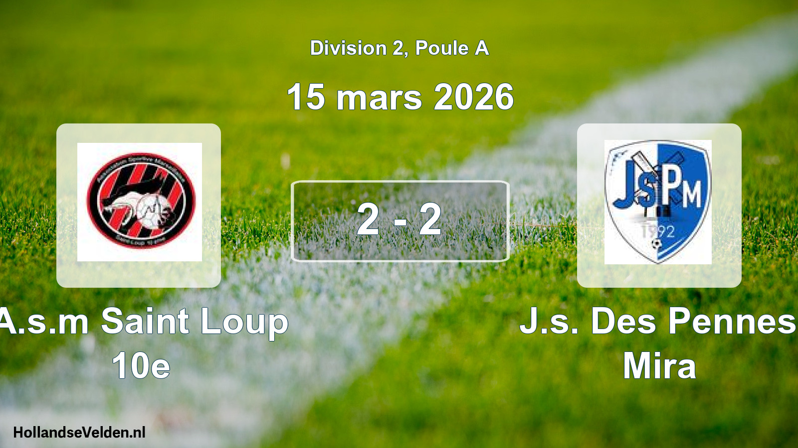 Match joué: A.s.m Saint Loup 10e - J.s. Des Pennes Mira 2 - 2 (15 mars 2026)