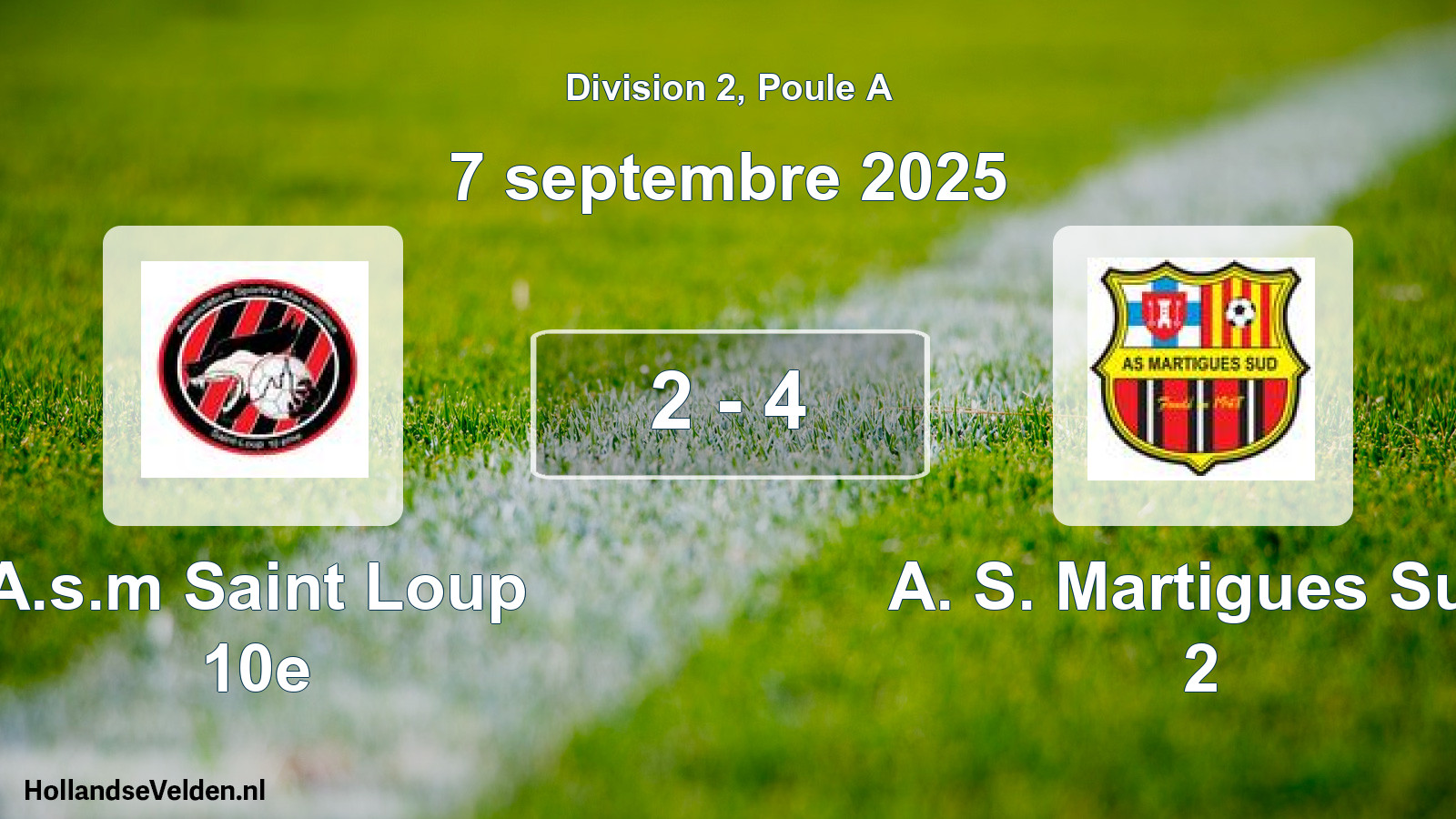 Total number of matches played: A.s.m Saint Loup 10e - A. S. Martigues Sud 2 2 - 4 (7 September 2025)