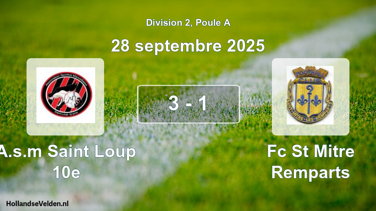 Match joué: A.s.m Saint Loup 10e - Fc St Mitre Remparts 3 - 1 (28 septembre 2025)